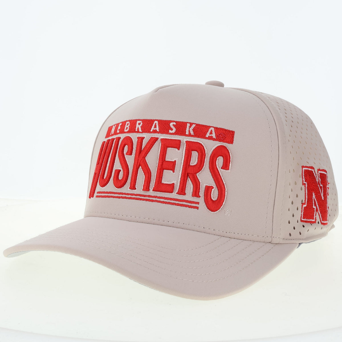 Cut Above Tan Perforated Hat, Pre-Curved Bill, Snapback - Nebraska Cornhuskers