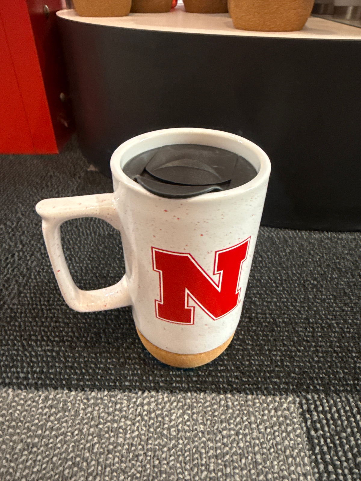 Speckled Cork Ceramic Travel Coffee Mug - Nebraska Cornhuskers