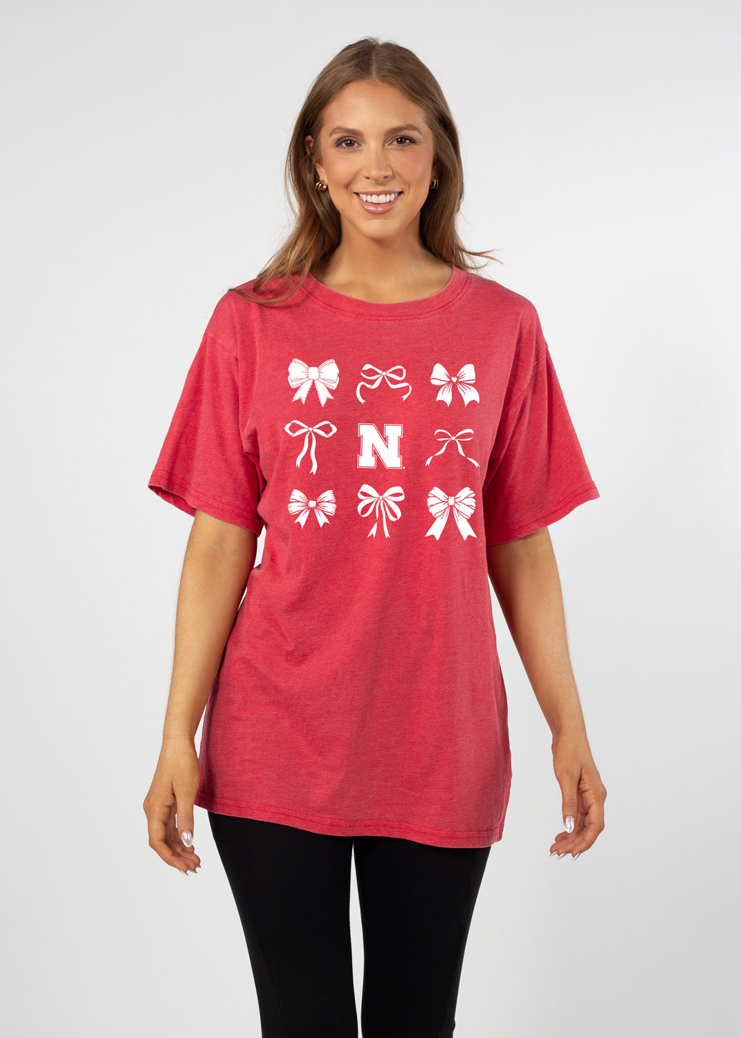 Effortless Tee, Ribbons and Bows on Red - Nebraska Cornhuskers