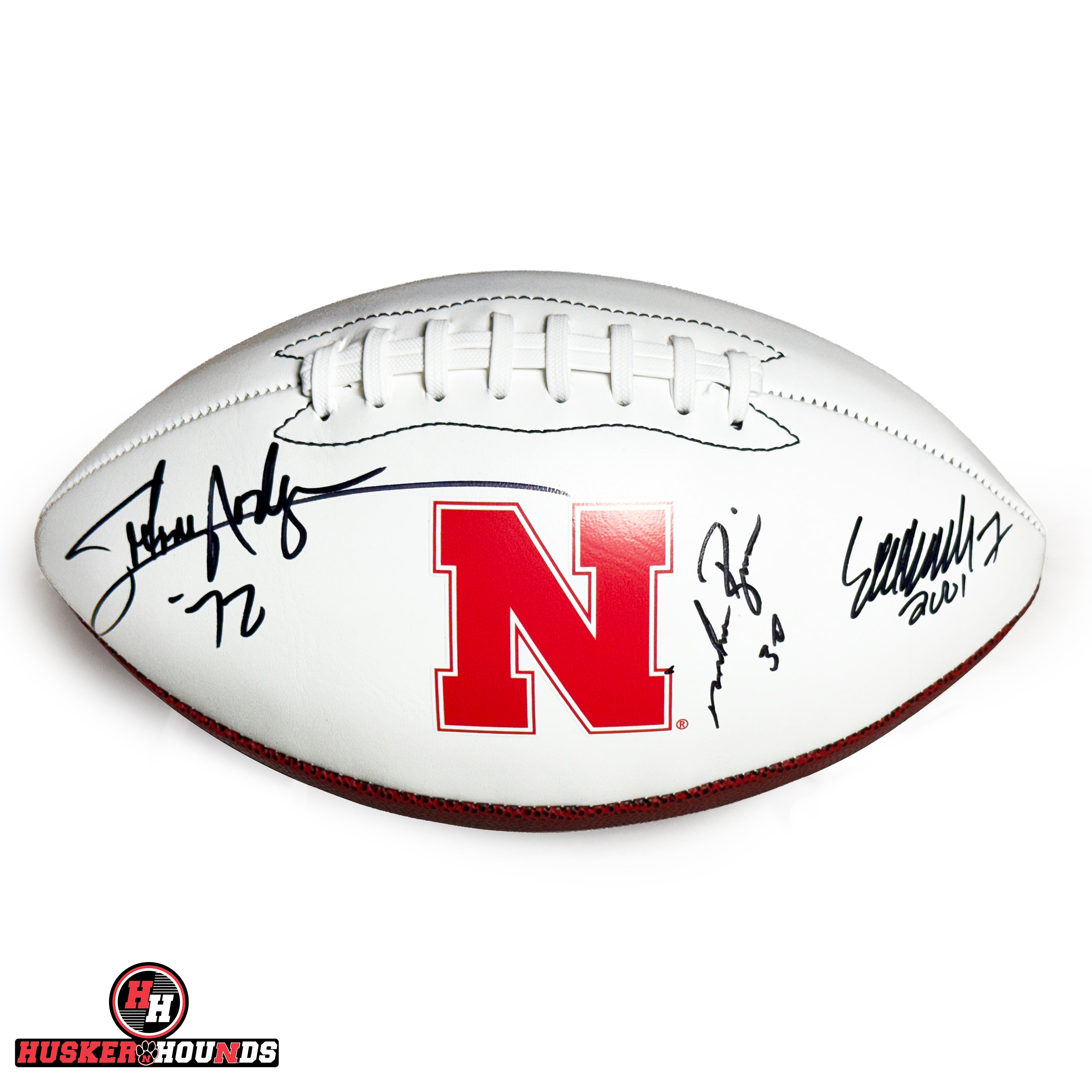 Eric Crouch, Mike Rozier, Johnny Rodgers Signed Autographed Football - Nebraska Cornhuskers