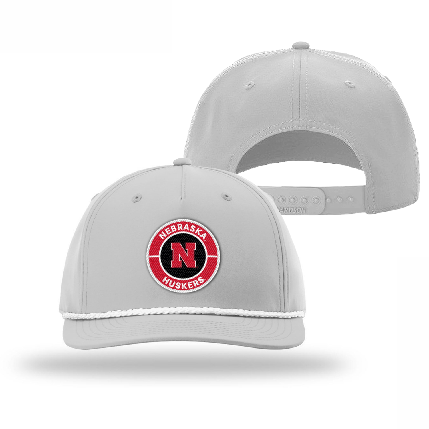 Five Panel Classic Rope Hat 258 Light Grey Clubhouse Patch Hat, Snapback, Curved Bill - Nebraska Cornhuskers