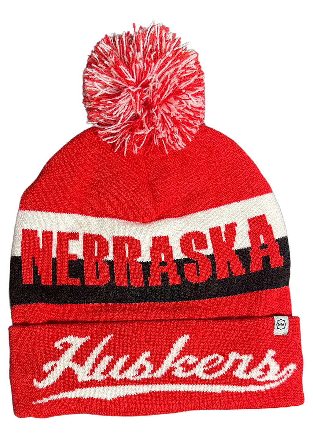 Jaq Script Cuff Beanie Pom