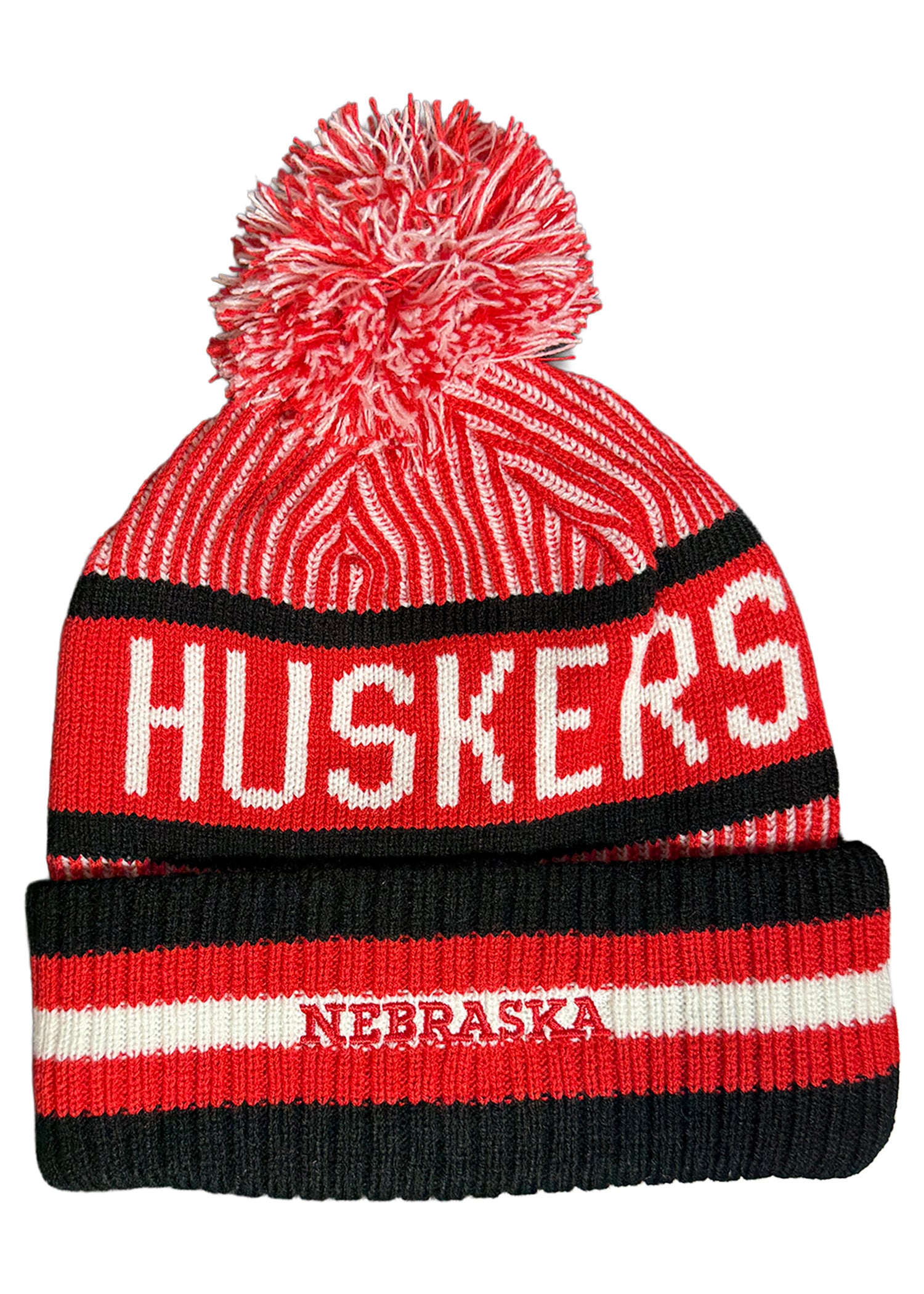 Huskers Pin-Stripe Cuff Beanie Pom