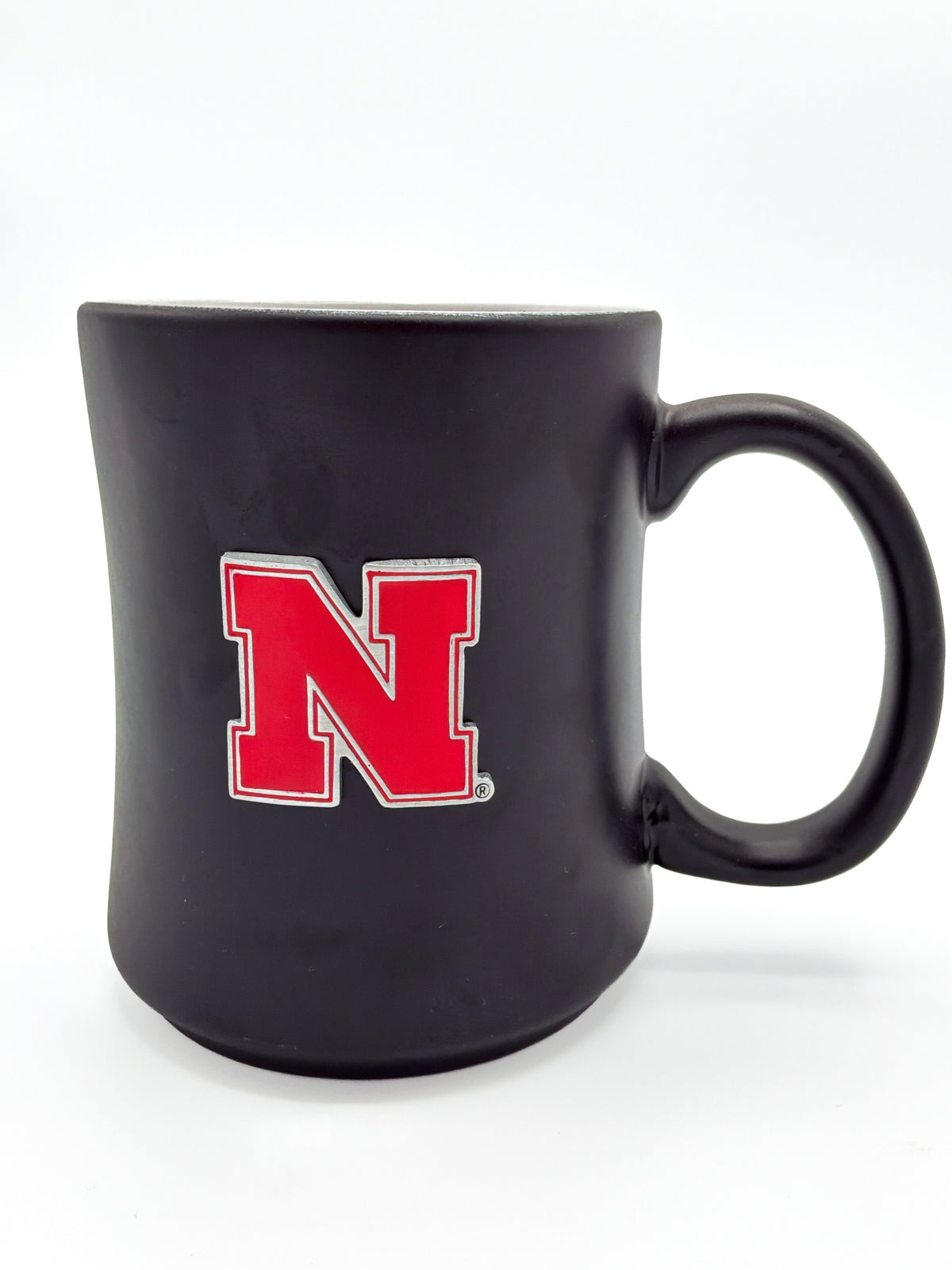 Large Handle Ceramic Mug with Metal Emblem Nebraska Cornhuskers