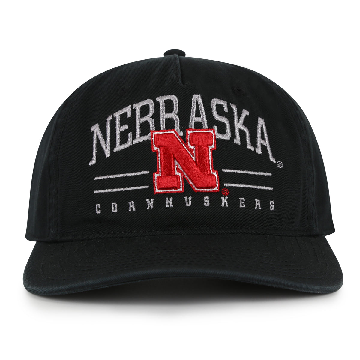 Nebraska Arch Black Hat, Pre-Curved Bill, Snapback - Nebraska Cornhuskers