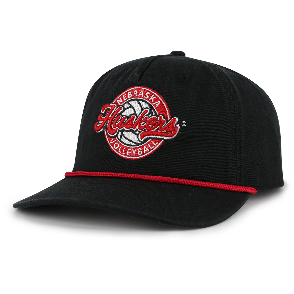 Volleyball Embroidered Rope Hat in Black, Pre-Curved Bill, Snapback - Nebraska Cornhuskers