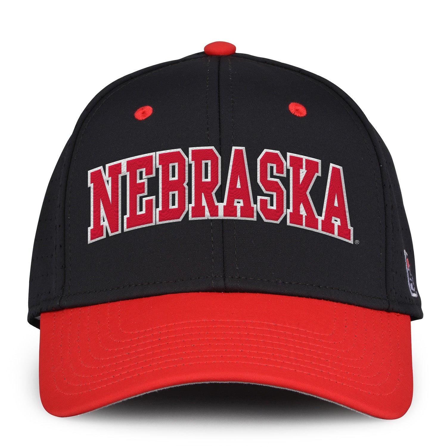 GameChanger Perforated Pre-Curved in Black Stretch-Fit Hat, Curved Bill, Fitted - Nebraska Cornhuskers