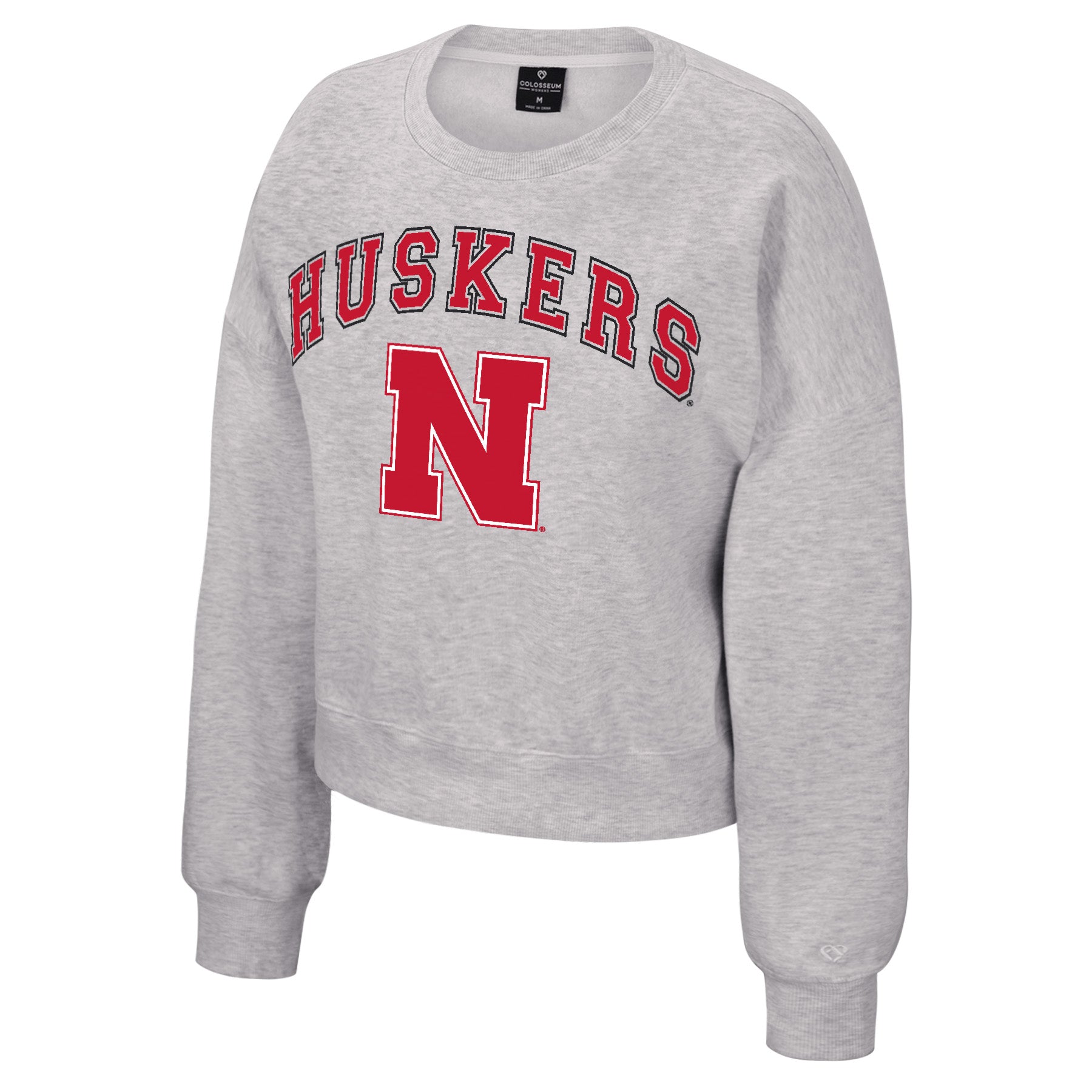 Gameday Fleece Crew in Light Heather Gray - Nebraska Cornhuskers