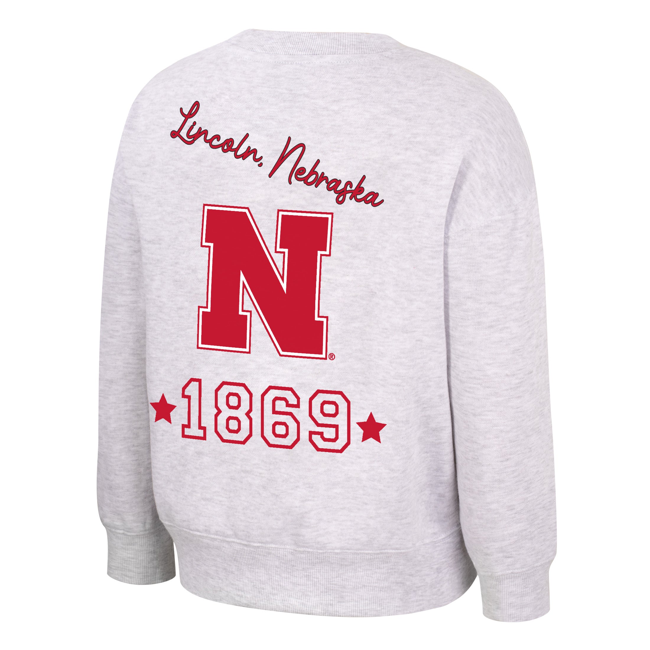 Girls Coco Crew in Light Heather Gray - Nebraska Cornhuskers