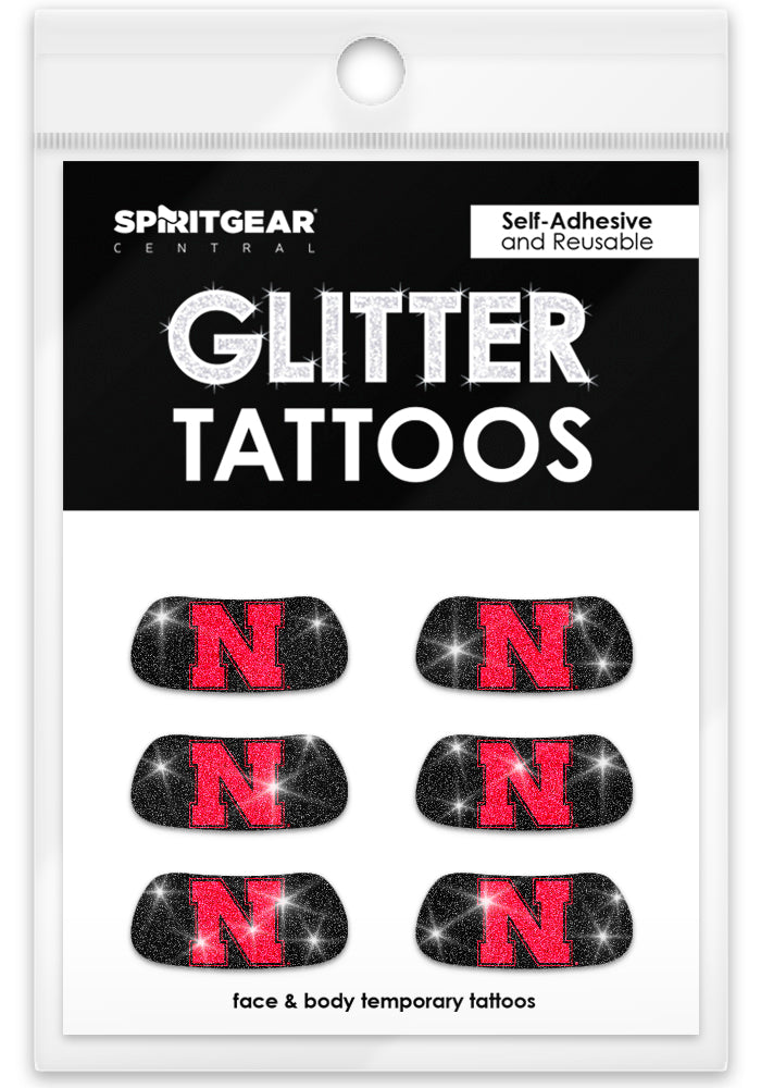 Glitter Eye Blacks 3 Pack, Black with Red N - Nebraska Cornhuskers