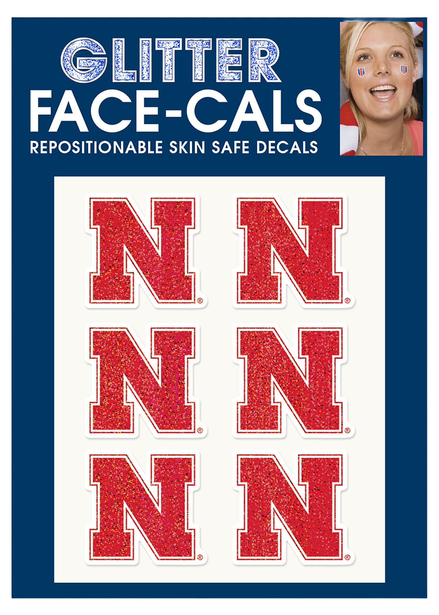 Glitter Face Decals  - Nebraska Cornhuskers