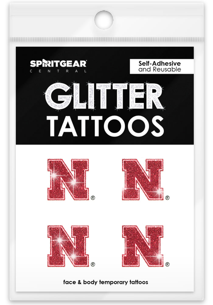 Glitter Tattoos Face Stickers 4 Pack, Red N - Nebraska Cornhuskers