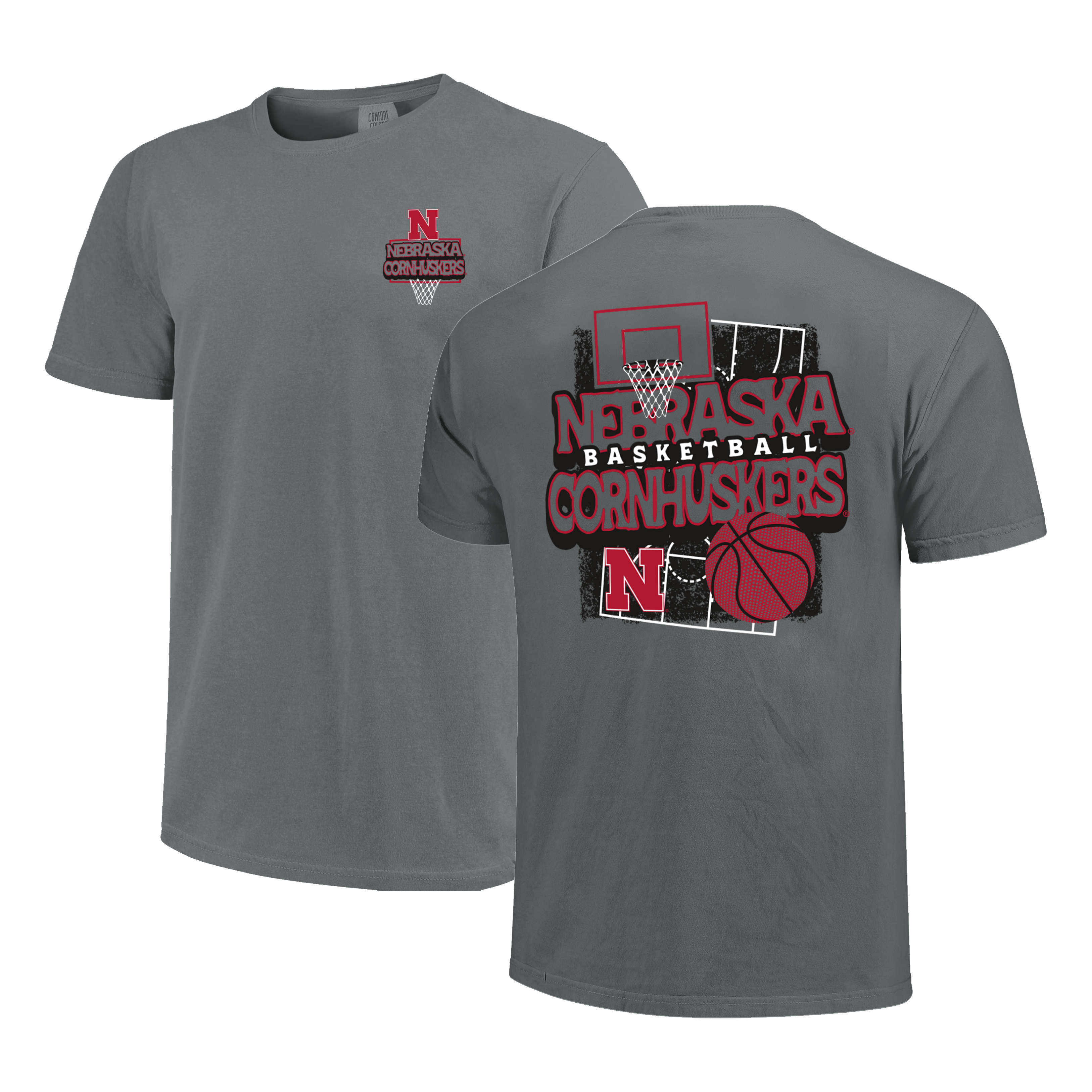 Grey Basketball Cornhuskers Comfort Colors Tee - Nebraska Cornhuskers