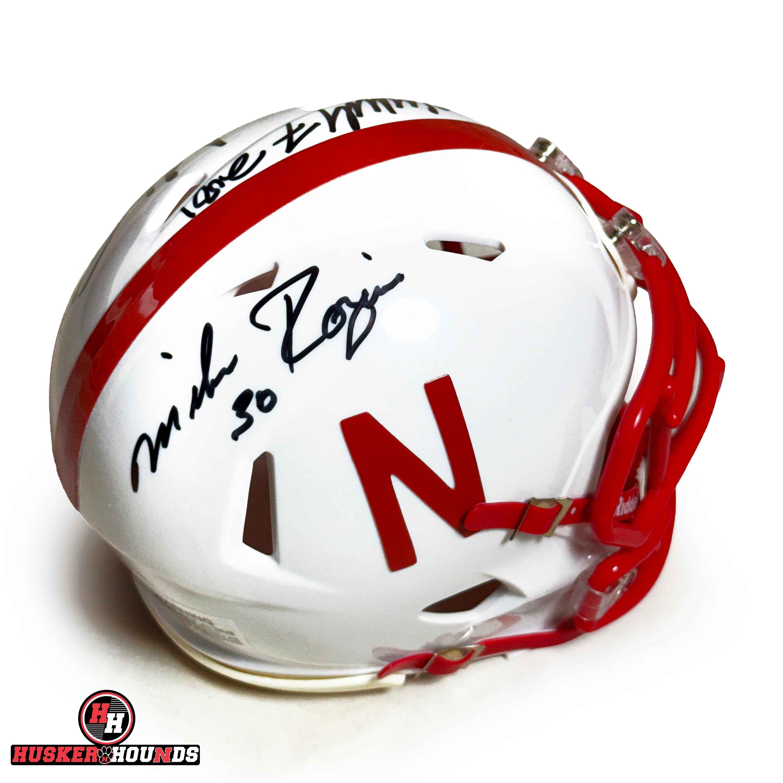 HEISMAN WINNERS Eric Crouch, Mike Rozier, Johnny Rodgers Autographed Speed Mini Helmet - Nebraska Cornhuskers