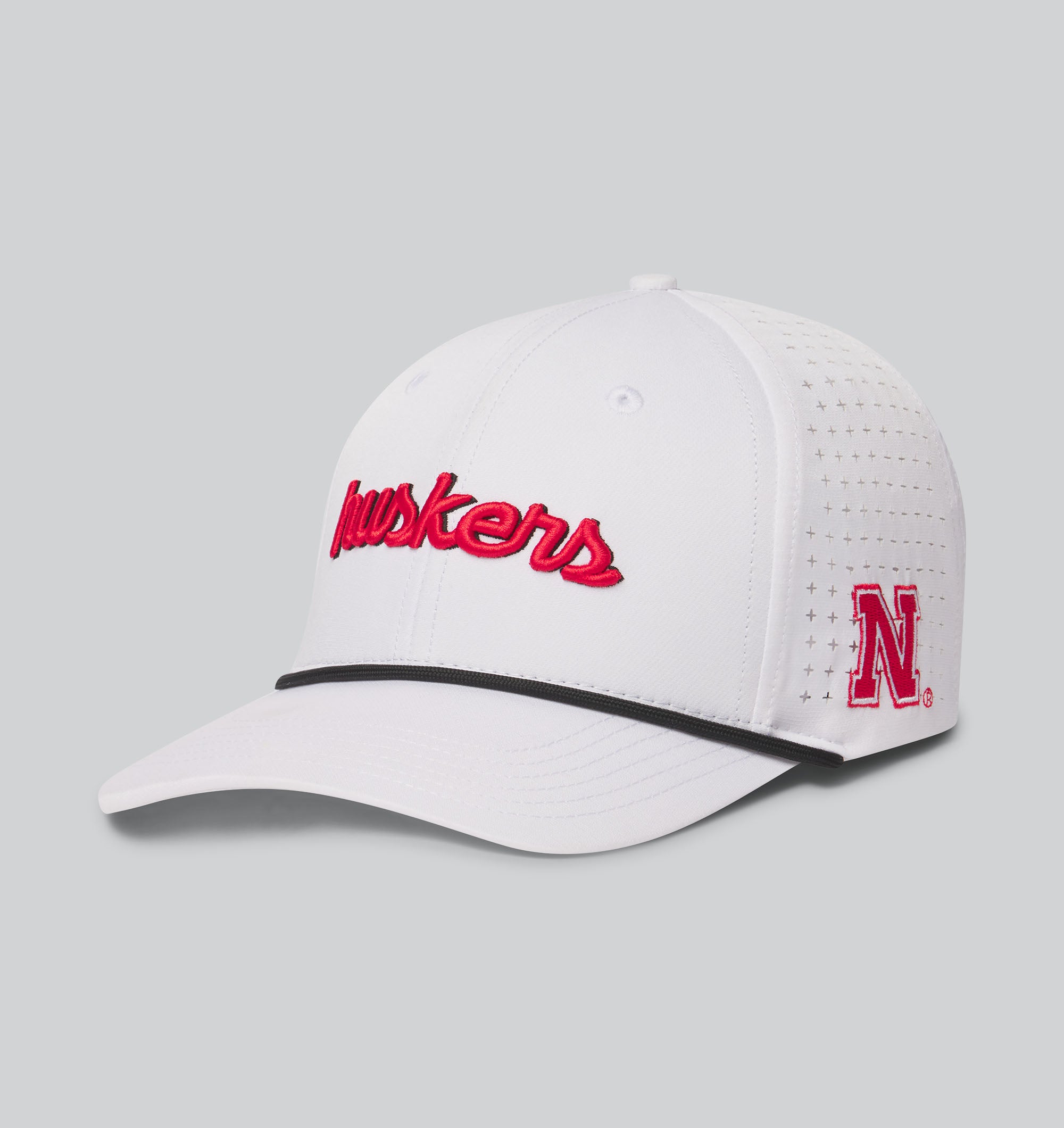 UNRL Mid-Pro Vented Rope White Hat, Curved Bill, Snapback - Nebraska Cornhuskers
