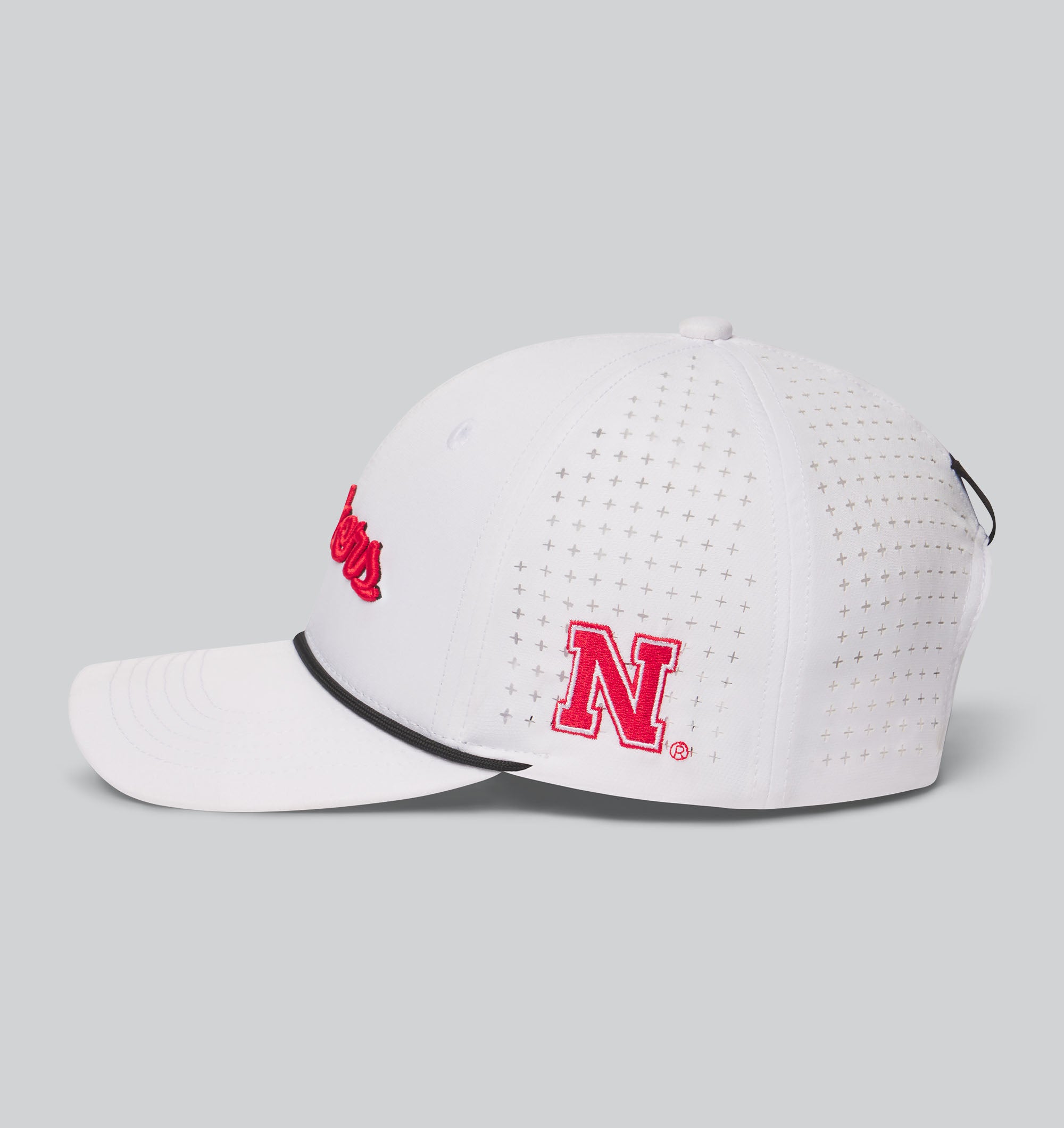 UNRL Mid-Pro Vented Rope White Hat, Curved Bill, Snapback - Nebraska Cornhuskers