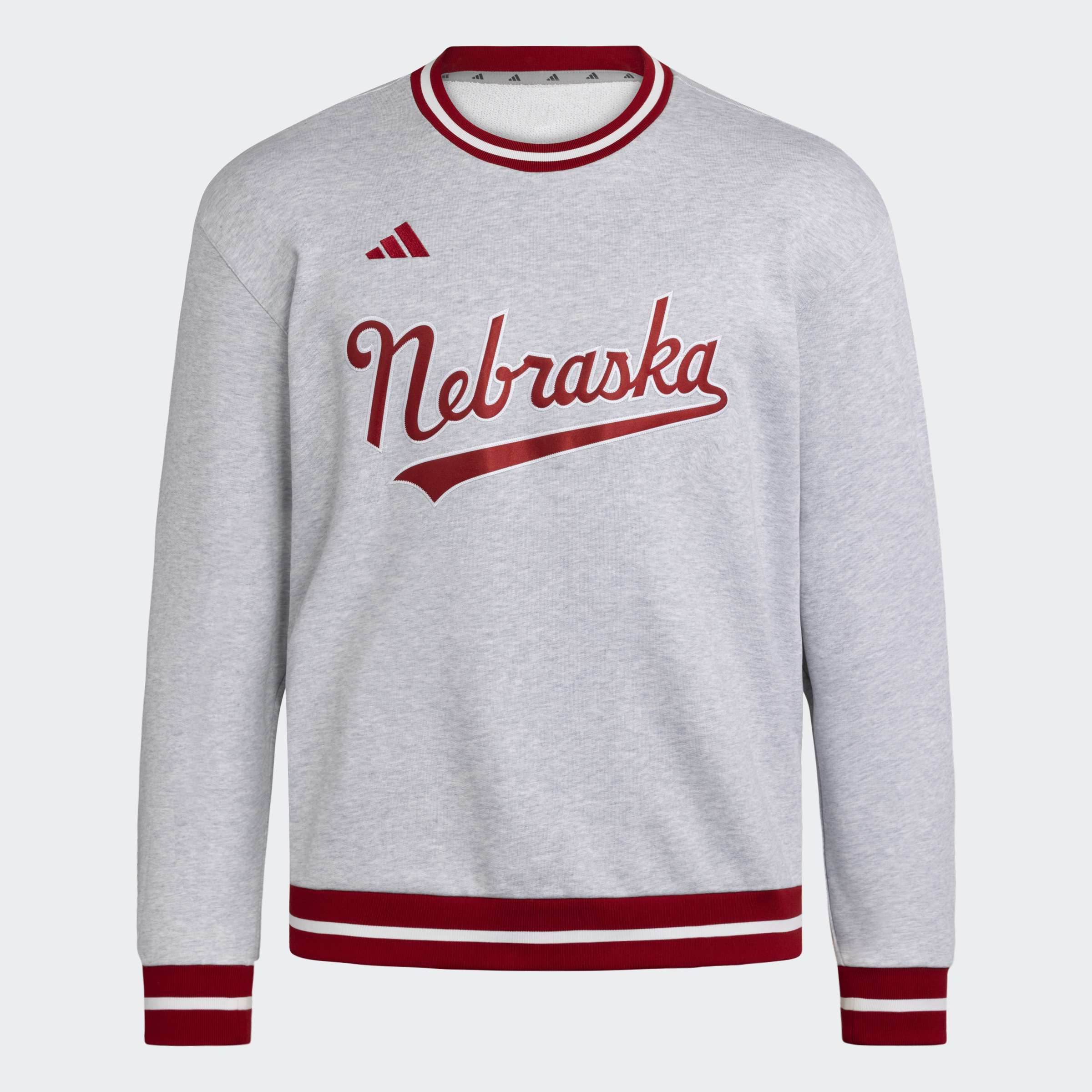 Grey Adidas Baseball Ribbed Crew - Nebraska Cornhuskers
