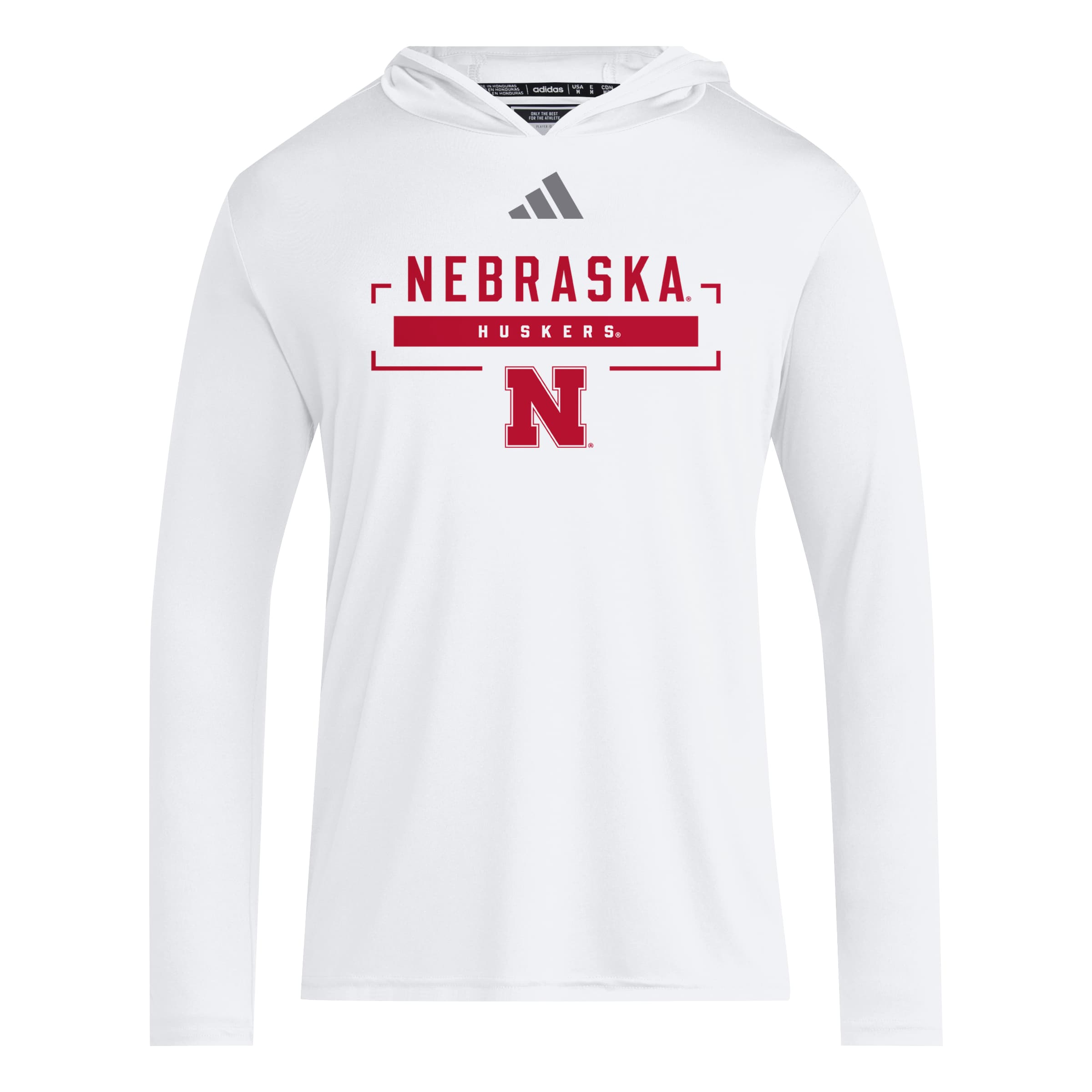 White Adidas Men's Designed for Training Iron N Football Lightweight Hoodie - Nebraska Cornhuskers