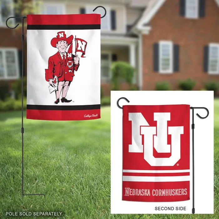 Harry Husker NU - Garden Flags Double Sided Silk Screened 12.5in x 18in Nebraska Cornhuskers