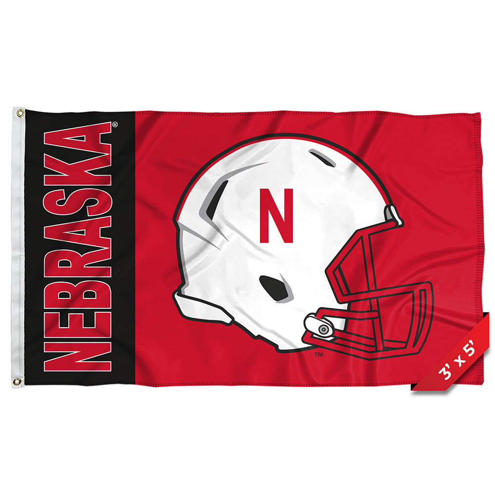 Helmet - Flag Single Sided Silk Screened 3ft x 5ft Grommet Nebraska Cornhuskers