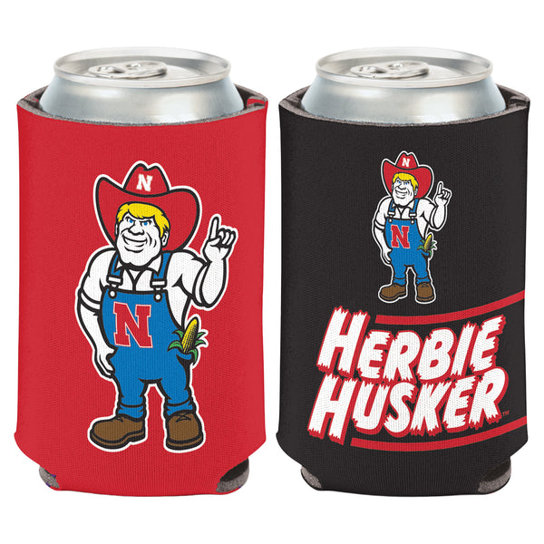 Herbie Husker Text Can Koozie - Nebraska Cornhuskers