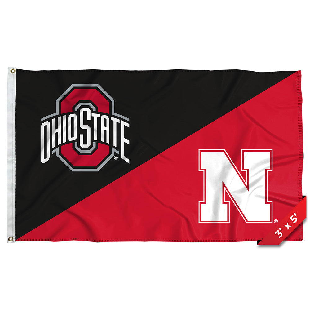 House Divided Ohio State - Flag Single Sided Silk Screened 3ft x 5ft Grommet Nebraska Cornhuskers