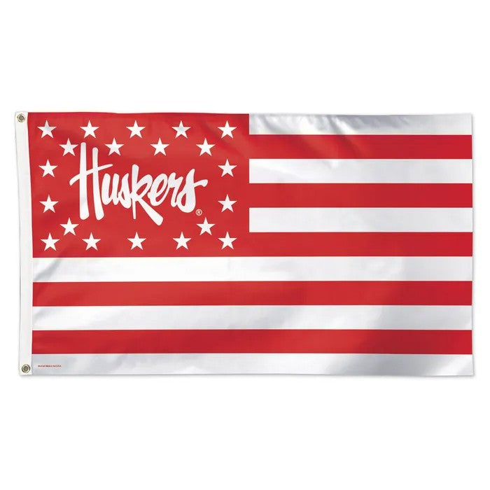 Huskers American Flag - Deluxe Flag Single Sided Silk Screened 3ft x 5ft Nebraska Cornhuskers