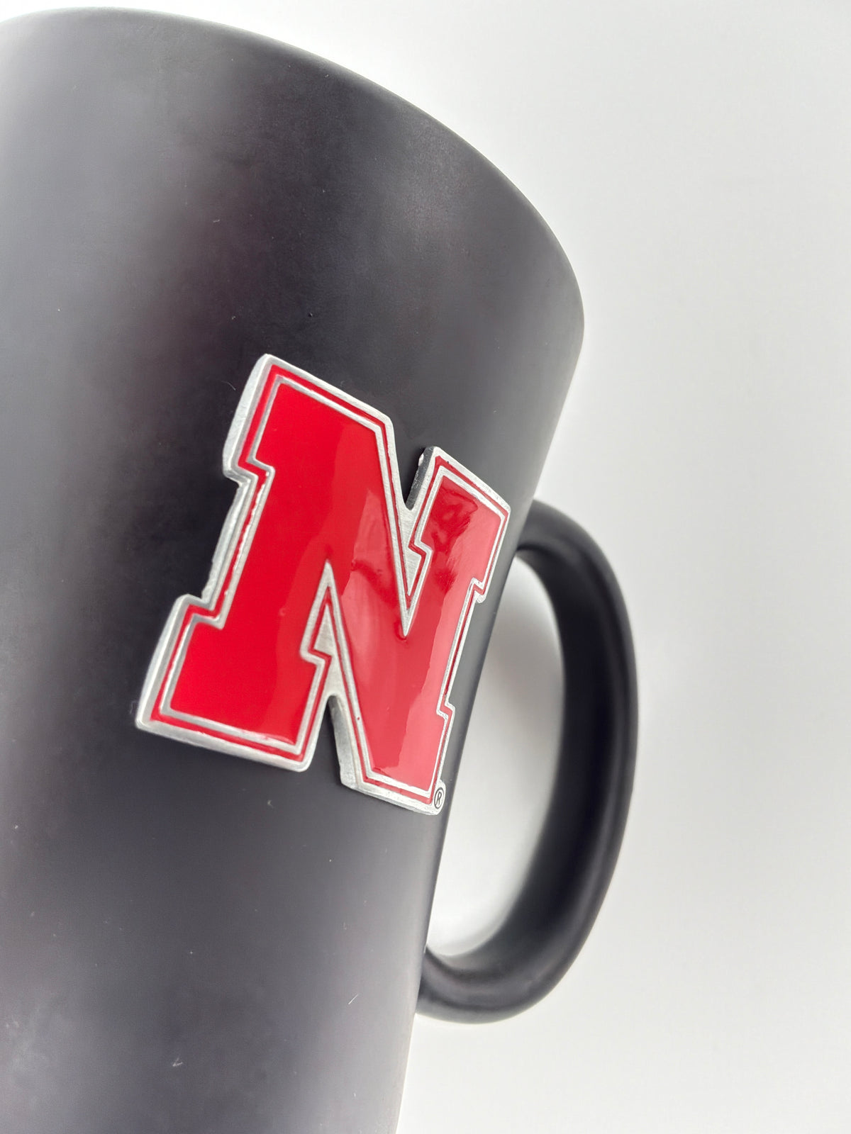 Large Handle Ceramic Mug with Metal Emblem Nebraska Cornhuskers