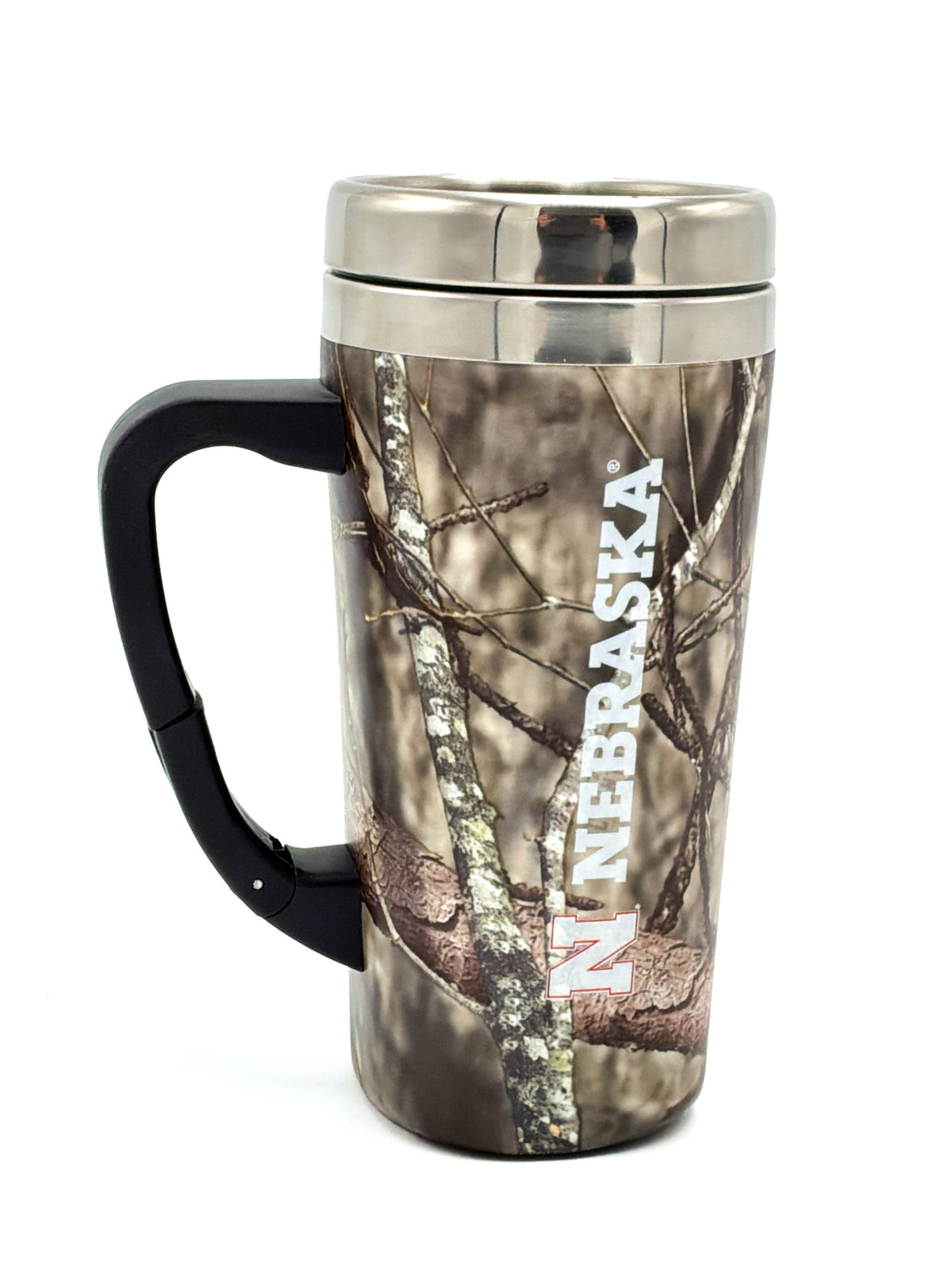 Camouflage Carabiner Travel Mug Insulated Coffee Cup Nebraska Cornhuskers