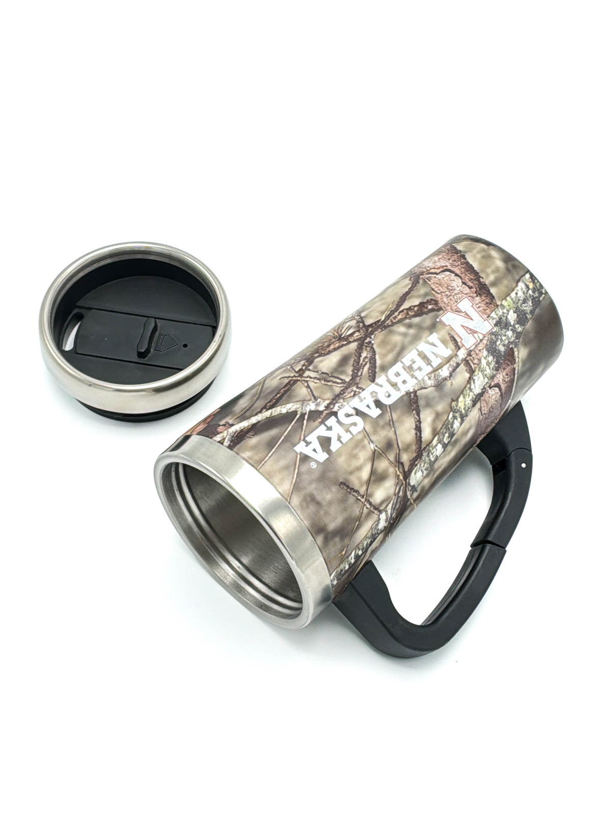 Camouflage Carabiner Travel Mug Insulated Coffee Cup Nebraska Cornhuskers