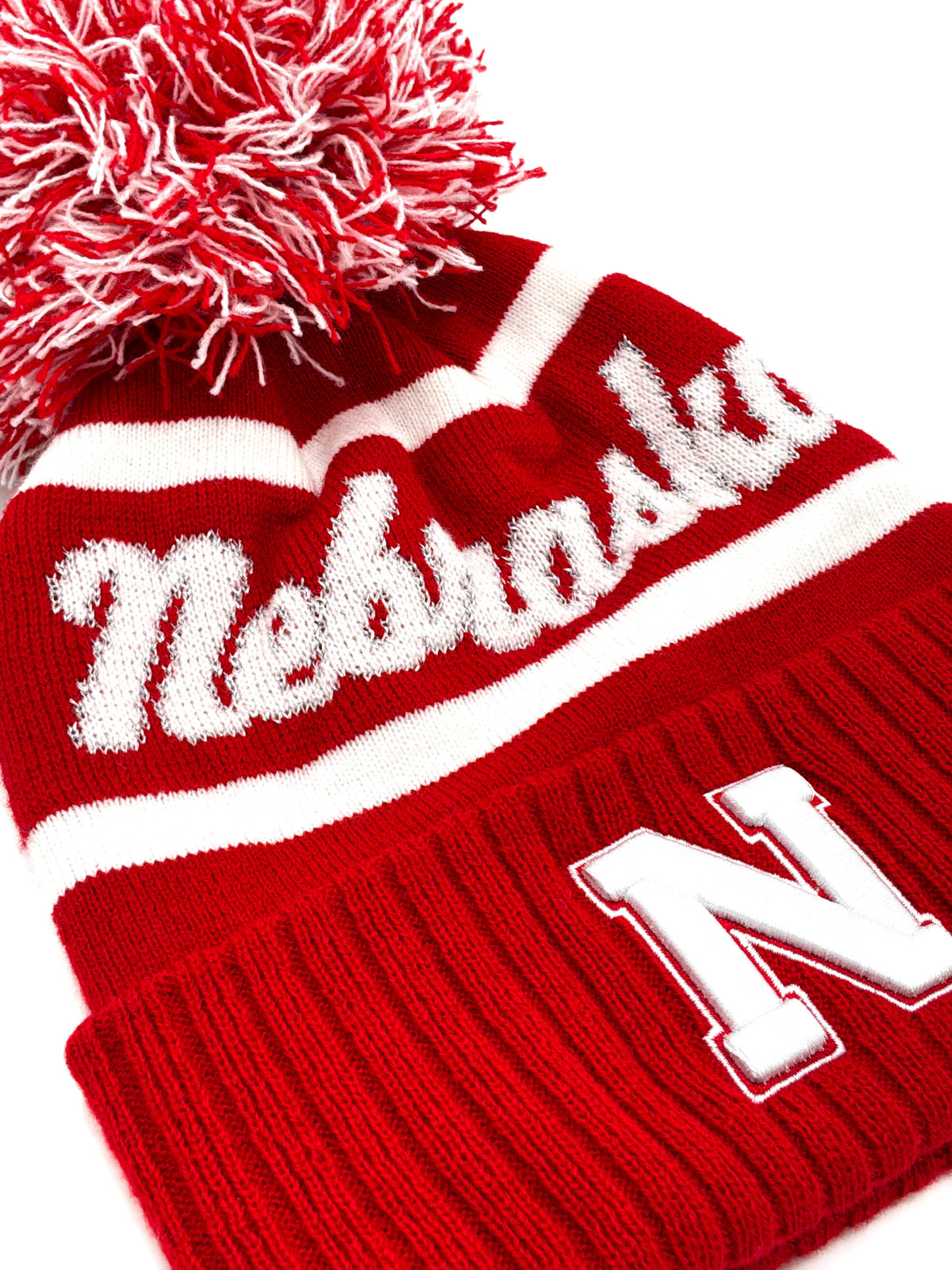 Glitter Cuffed Pom Beanie Nebraska Cornhuskers