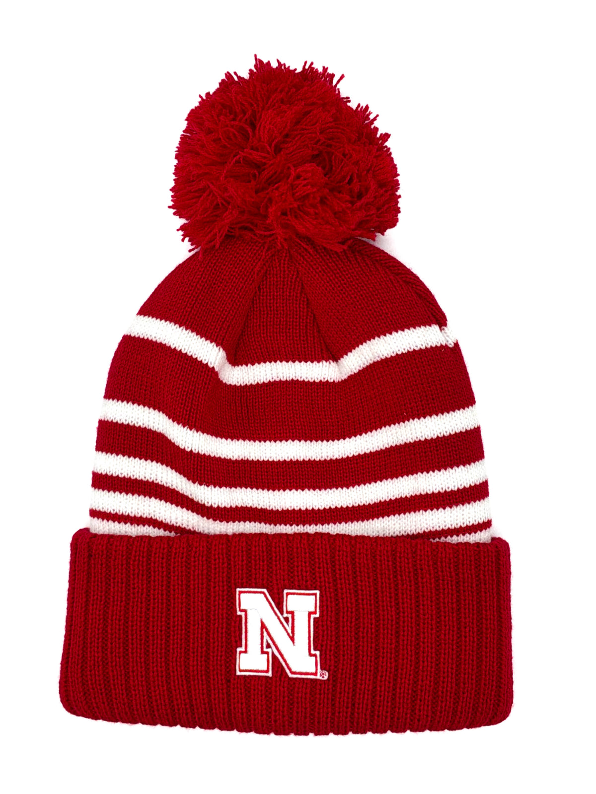Striped Nebraska Huskers Pom Beanie