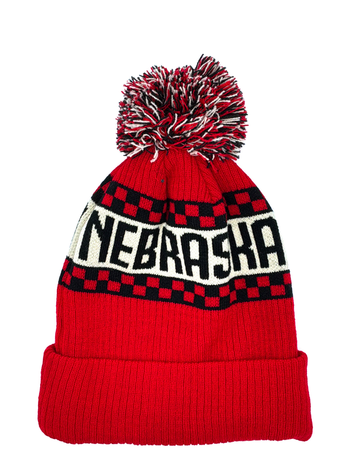 Fleece-Lined Checkered Cuff Nebraska Huskers Mixed Pom Beanie