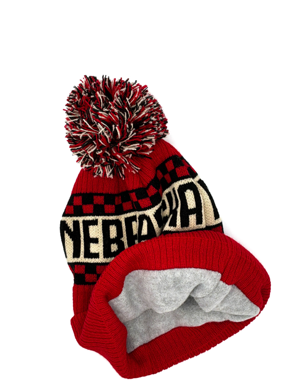 Fleece-Lined Checkered Cuff Nebraska Huskers Mixed Pom Beanie