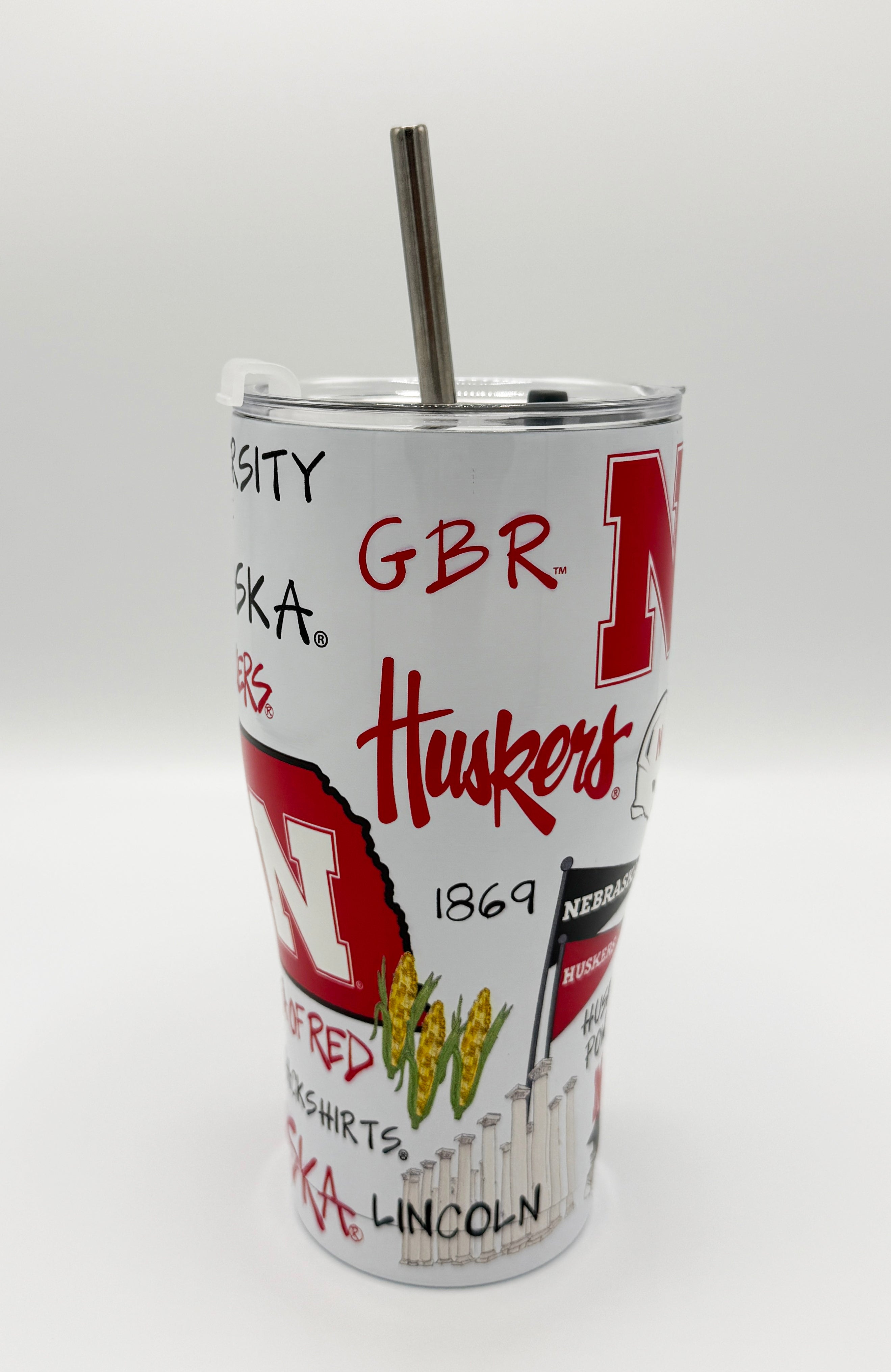 Tumbler Straw with Lid Magnolia Lane - Nebraska Cornhuskers