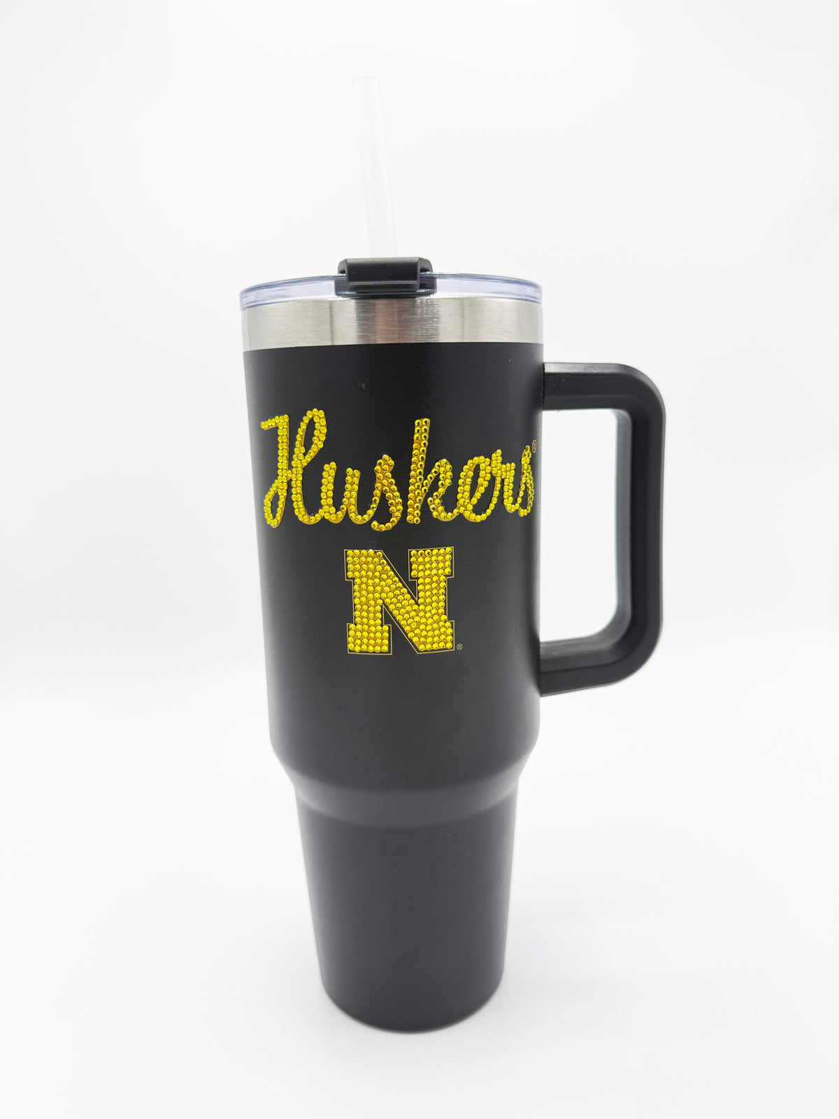 Gold and Black Bling Handled Tumbler - Nebraska Cornhuskers