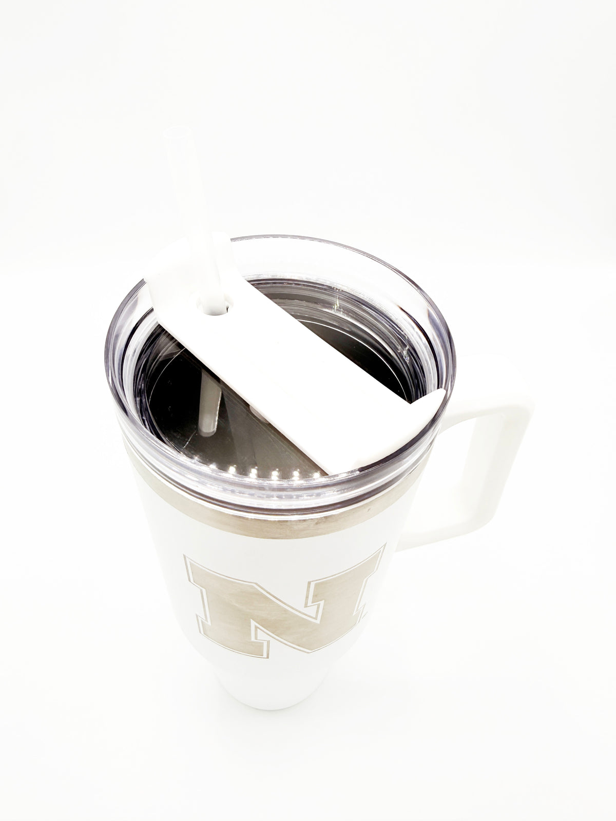 Matte White and Silver Rocky Handled Tumbler - Nebraska Cornhuskers