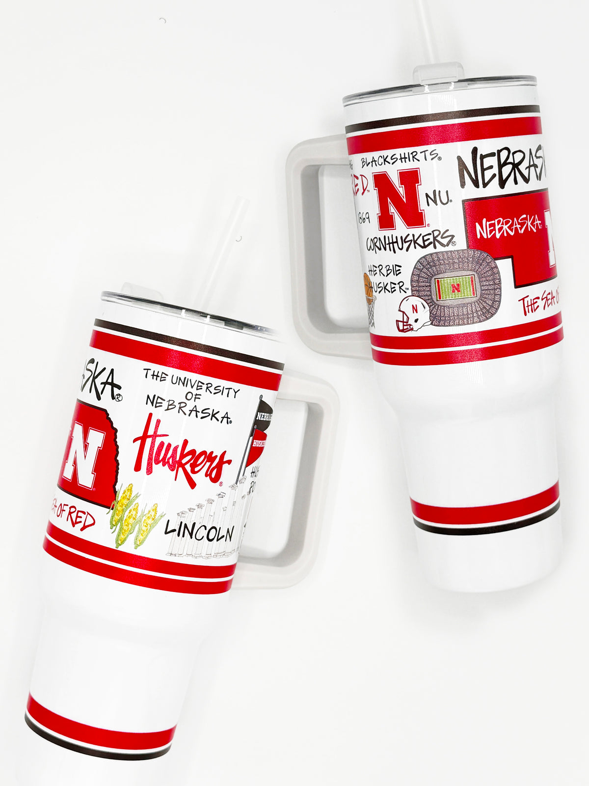 Magnolia Lane Doodle Collage Handled Tumbler - Nebraska Cornhuskers