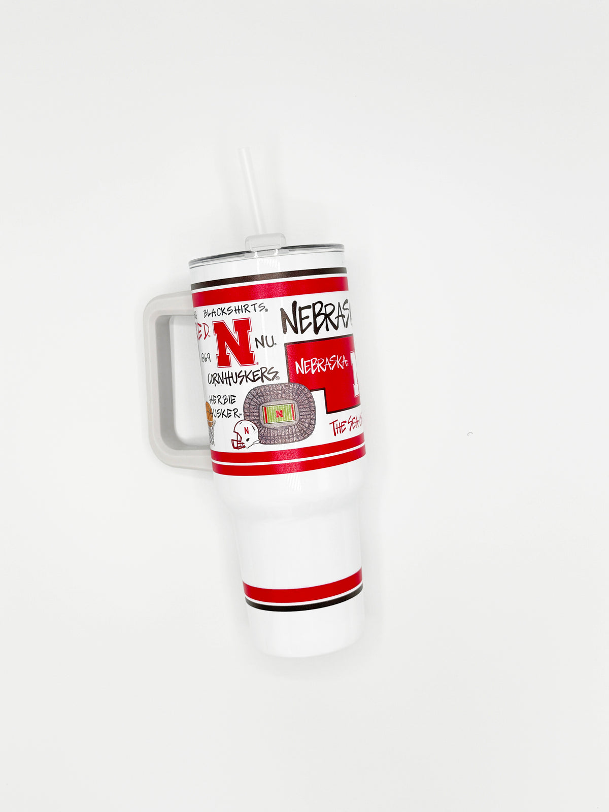 Magnolia Lane Doodle Collage Handled Tumbler - Nebraska Cornhuskers