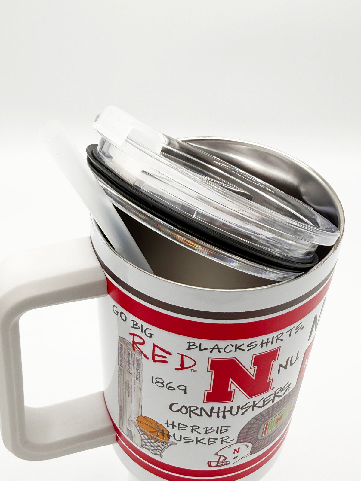 Magnolia Lane Doodle Collage Handled Tumbler - Nebraska Cornhuskers