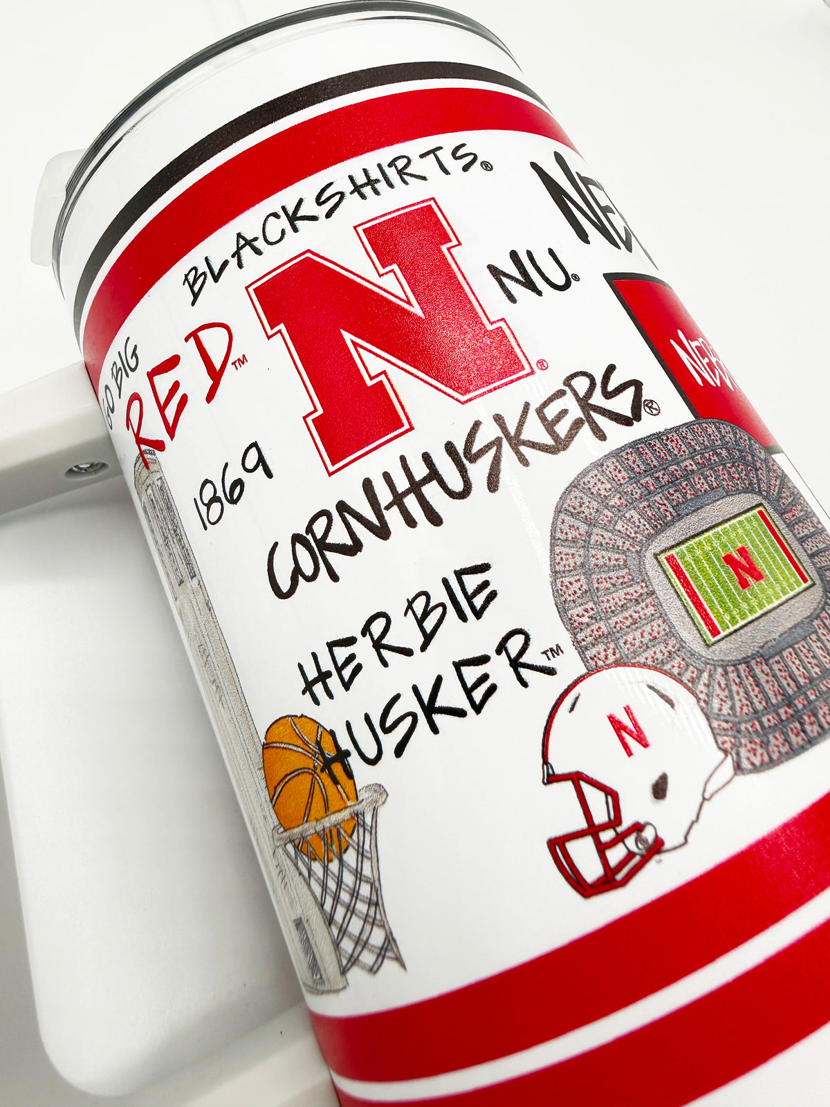 Magnolia Lane Doodle Collage Handled Tumbler - Nebraska Cornhuskers