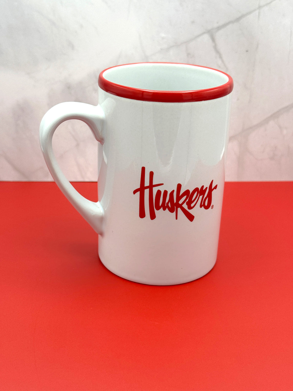 Red Rim Script Huskers Mug