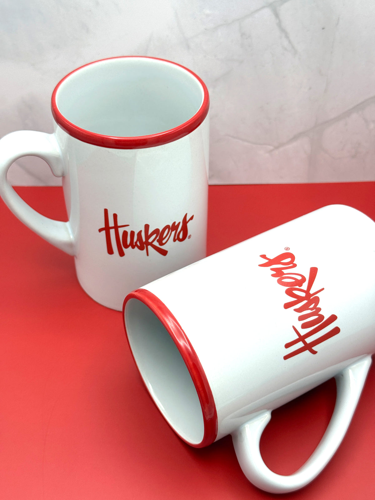Red Rim Script Huskers Mug