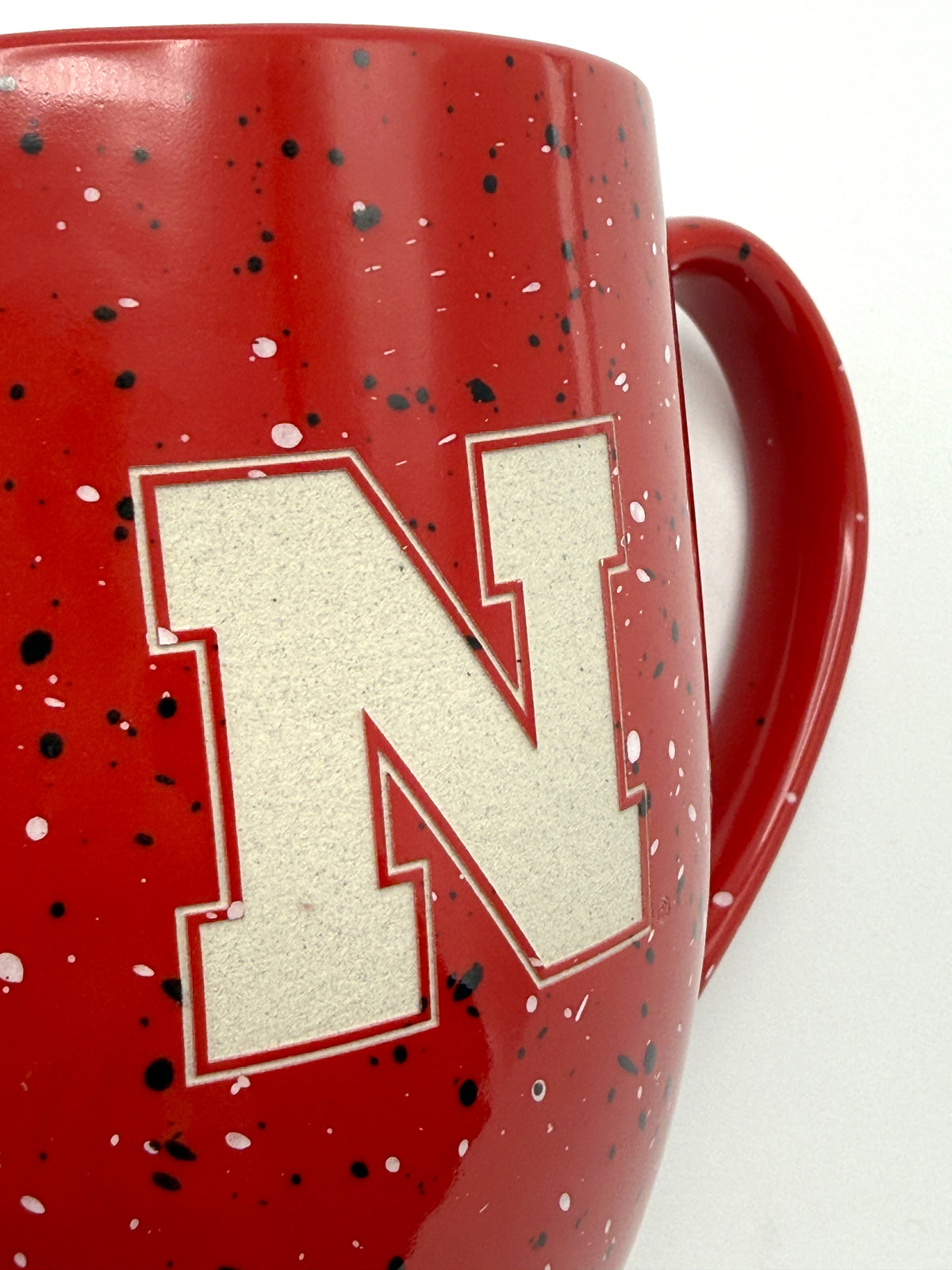 Surface Etched Speckled Stone and Ceramic Nebraska Cornhuskers Mug