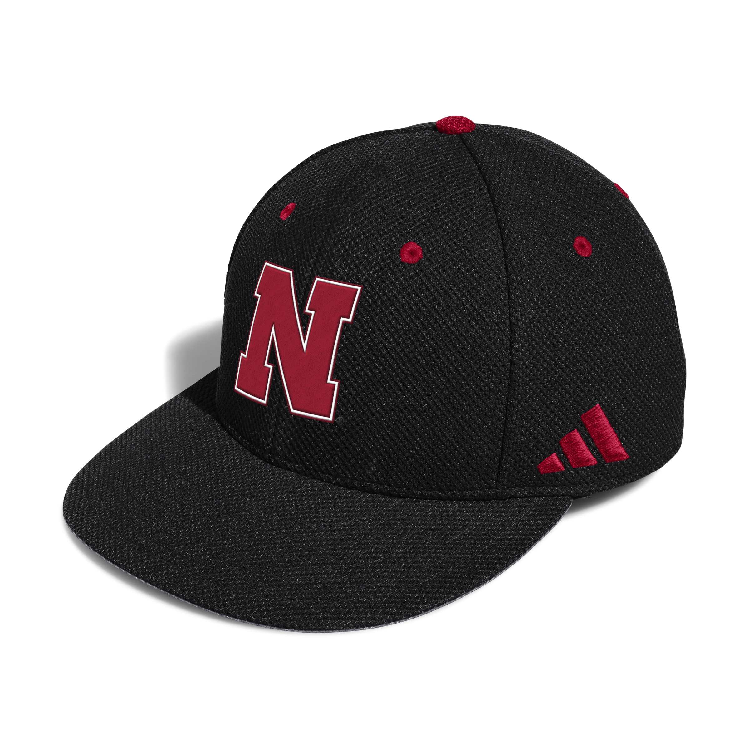 Black Adidas Fitted Mesh Backing Huskers Script Hat - Nebraska Cornhuskers