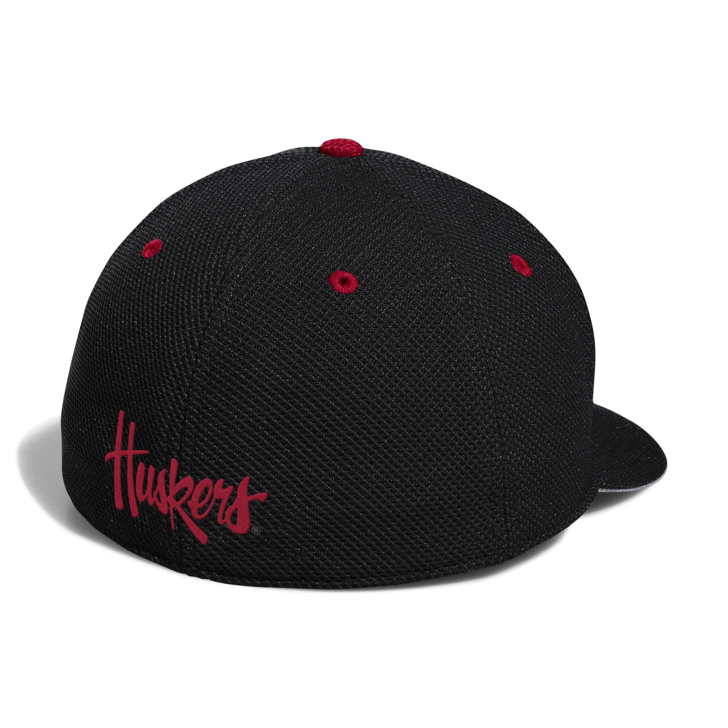 Black Adidas Fitted Mesh Backing Huskers Script Hat - Nebraska Cornhuskers