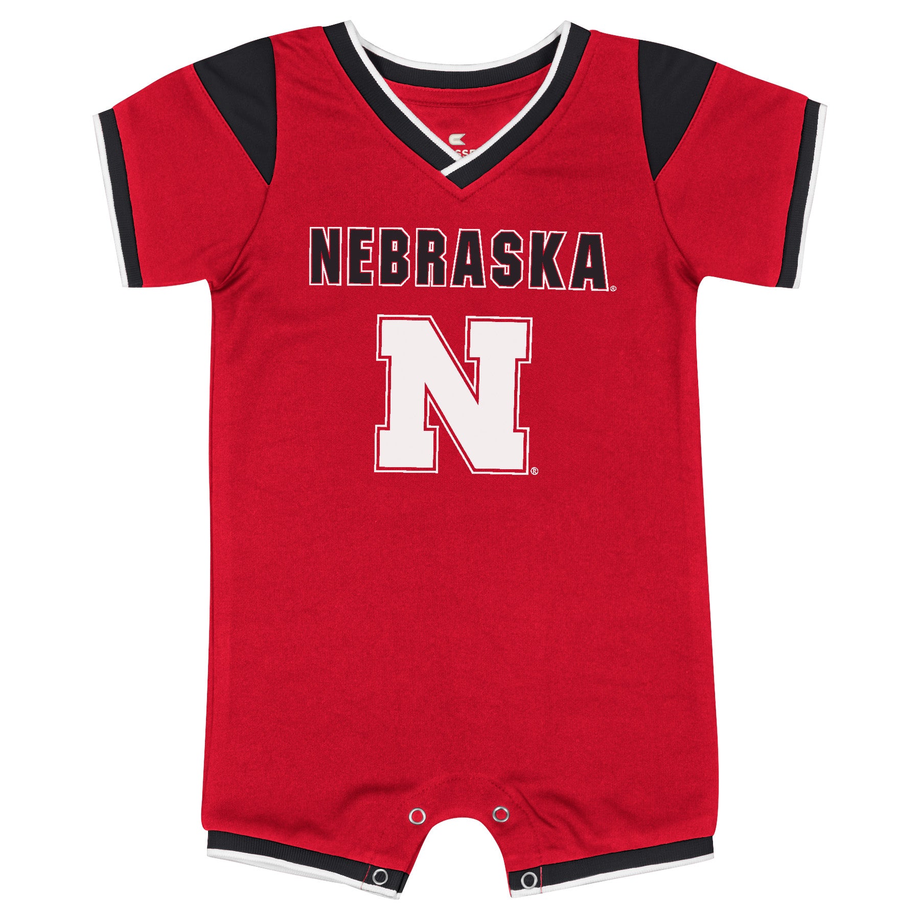 Infant All Day Football Romper in Red - Nebraska Cornhuskers