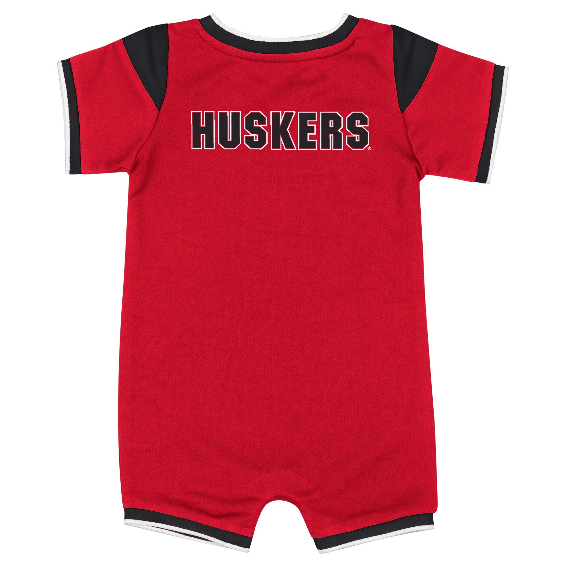 Infant All Day Football Romper in Red - Nebraska Cornhuskers