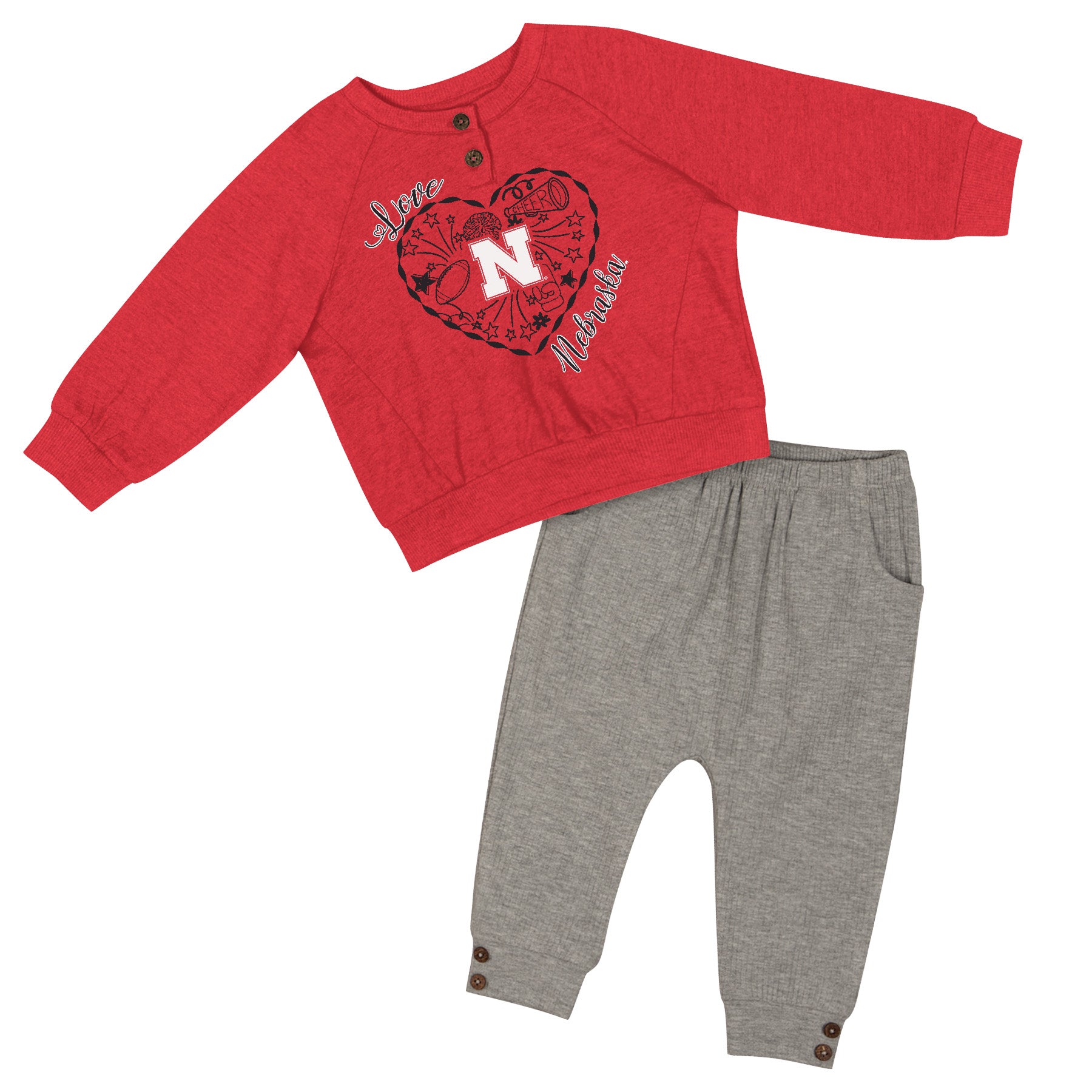 Infant Calypso Set in Red and Gray - Nebraska Cornhuskers
