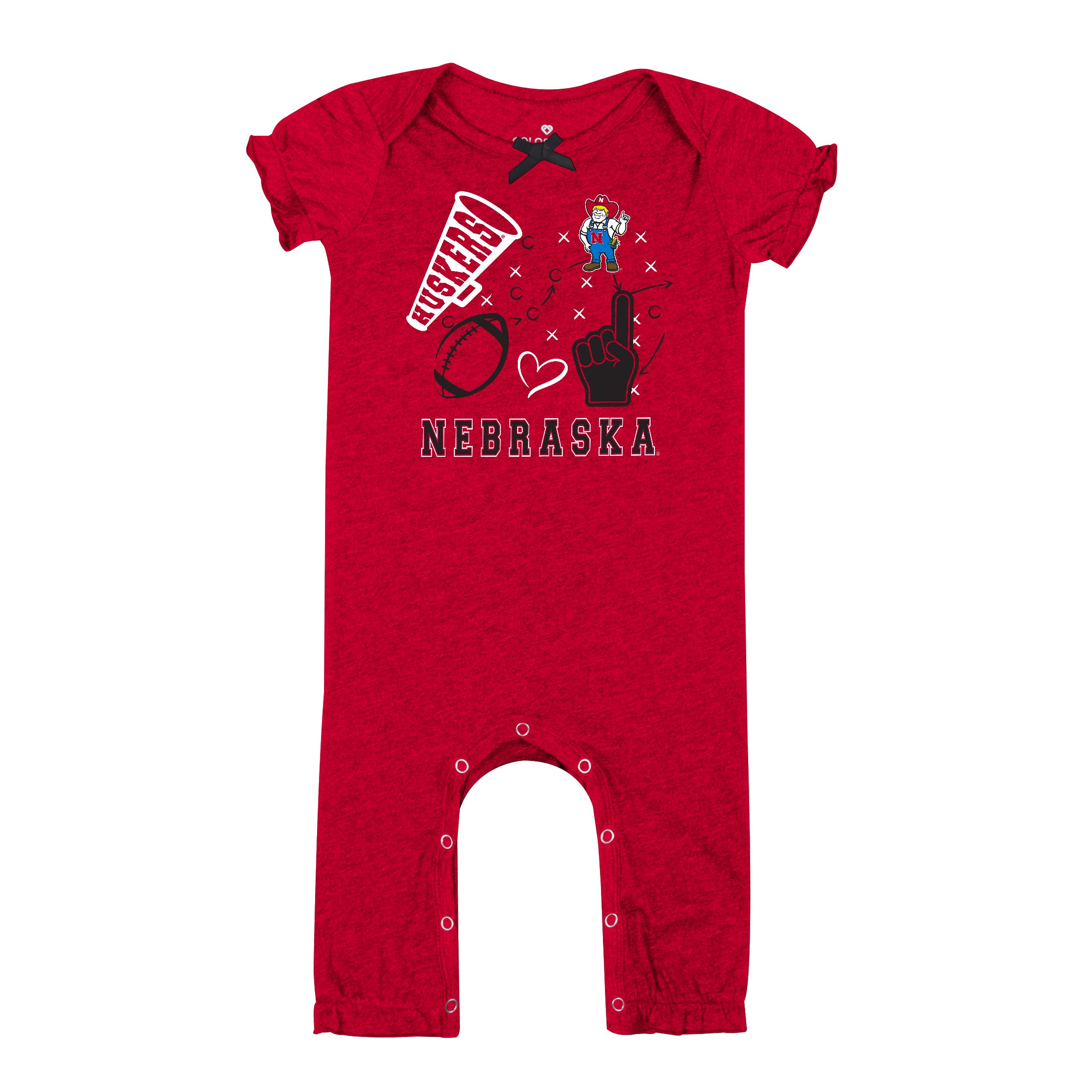 Infant Pom Pom Romper in Red - Nebraska Cornhuskers